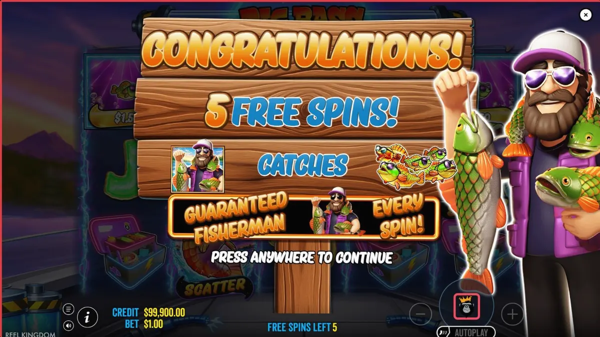 Interface de jogo do slot Big Bass Blast com tema de pesca futurista