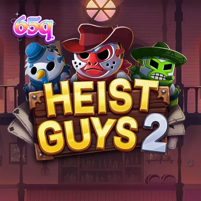 Interface de jogo do slot Heist Guys 2 mostrando personagens e grade 5x4